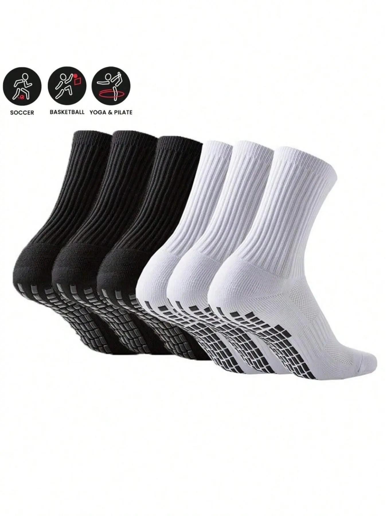 6 Pairs Men's Professional Anti-Slip Soccer Socks, Silicone Bottom, Thickened Loop Sole, Sweat-Wicking, Comfortable, Ideal for Running, Football, Basketball, Fitness, Sports Grip Socks, Workout Socks, Athletic Grip Socks