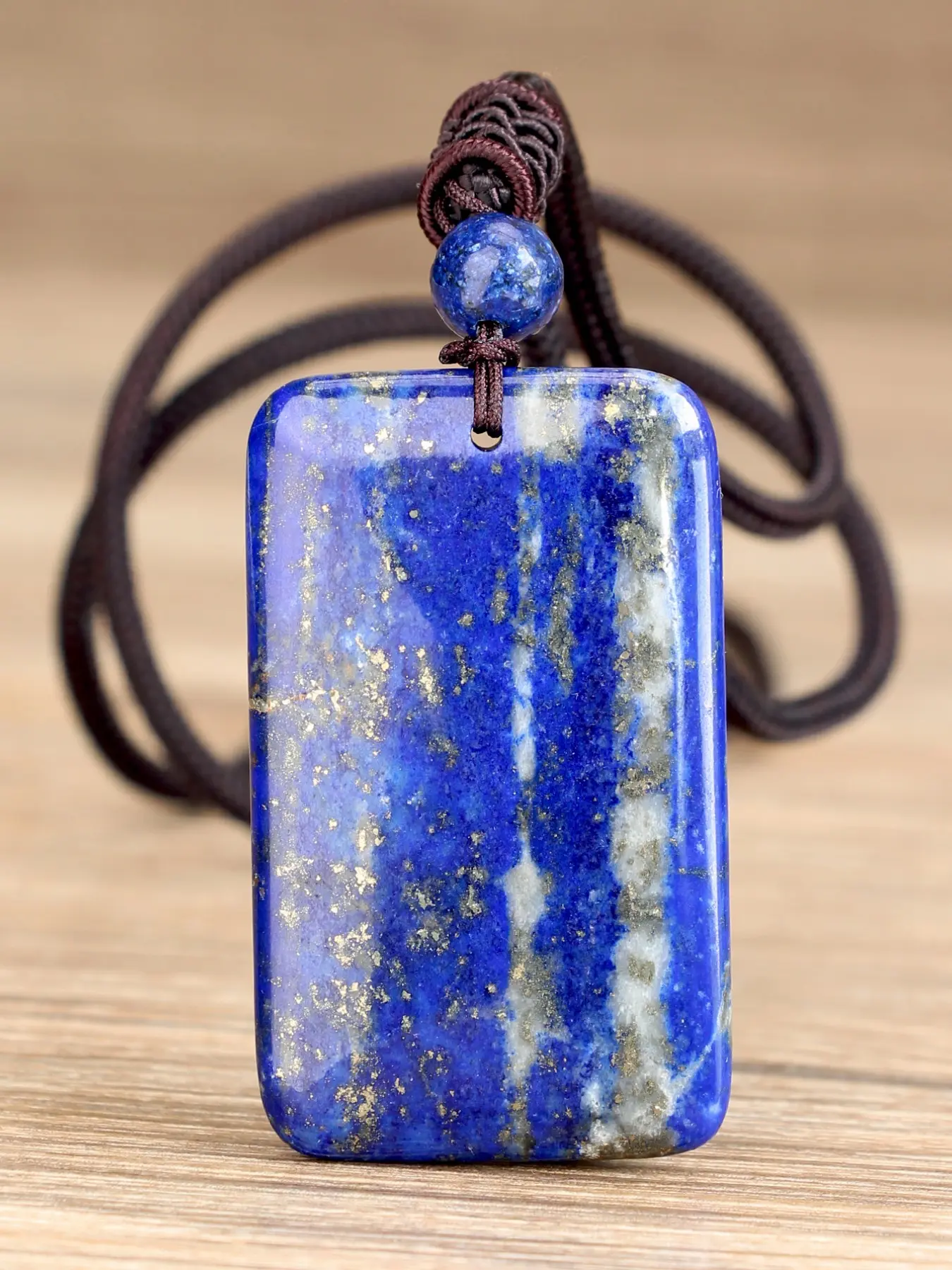 Bohemian Lapis Lazuli Square Pendant Necklace, Unisex Natural Stone Jewelry, Casual Commute Style, Perfect Gift for Vacations