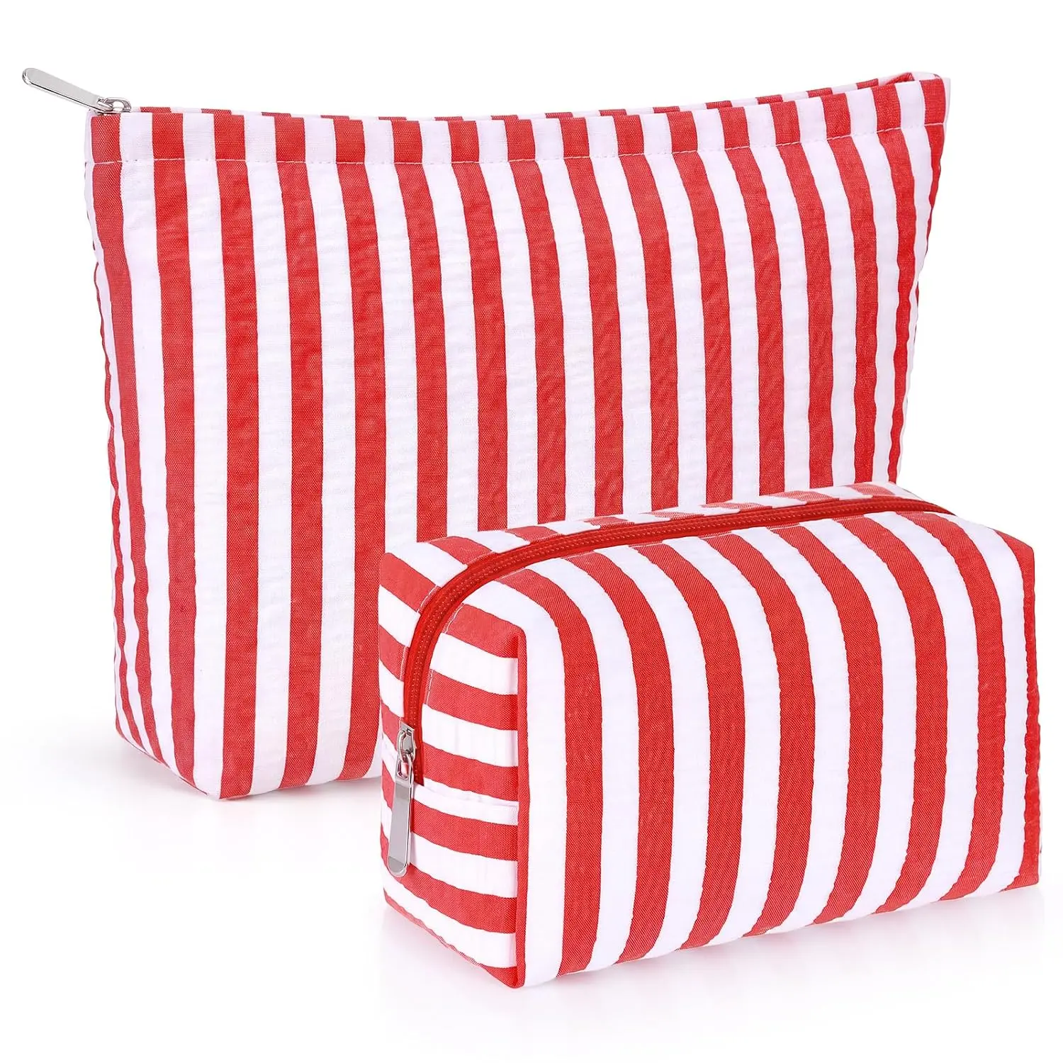 2 Pcs Makeup Bag Set for Women, Red, Wide Stripe