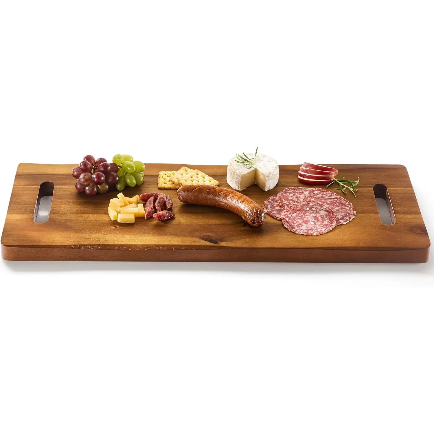 24" Large Acacia  Charcuterie Board, -in Handles,   | -sided Design, Extra Long Wooden Serving Cheese Boards, Rectangular Serving Platter for Meat Steak, Cracker Appetizers