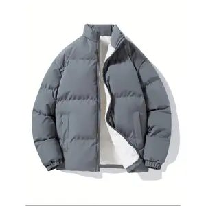 Men's Solid Color Thermal Lined Zip Up Puffer Coat, Regular Fit Casual Fashion Warm Stand Collar Long Sleeve Outerwear for Fall & Winter, Men's Clothes for Daily Wear, Jackets