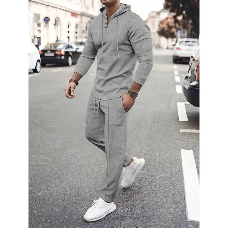 Unisex Waffle Weave Knit Hooded Jumpsuit| Relaxed Fit Thermal Lined Two-Piece| Stretch Comfort for Outdoor/Casual Man|#NoStyleRisk#SoftTouch