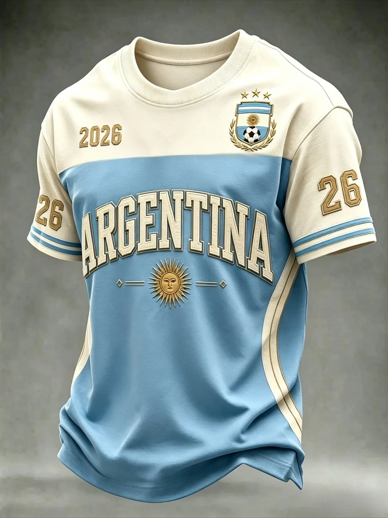 2026 New Summer Argentine Men's 3D Print Soccer Jersey T-Shirt, Fan Sportswear Top, Quick-Dry Sportswear, Breathable Sweat-Wicking, Outdoor Sports