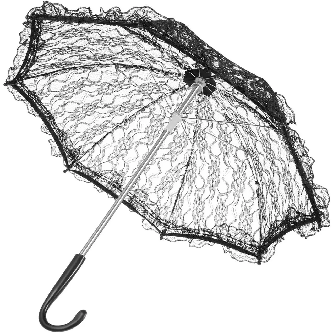 VICASKY Vintage Lace Umbrella, Black Bridal Parasol for Wedding Decoration, Stage Performance Props, Photography Accessories,