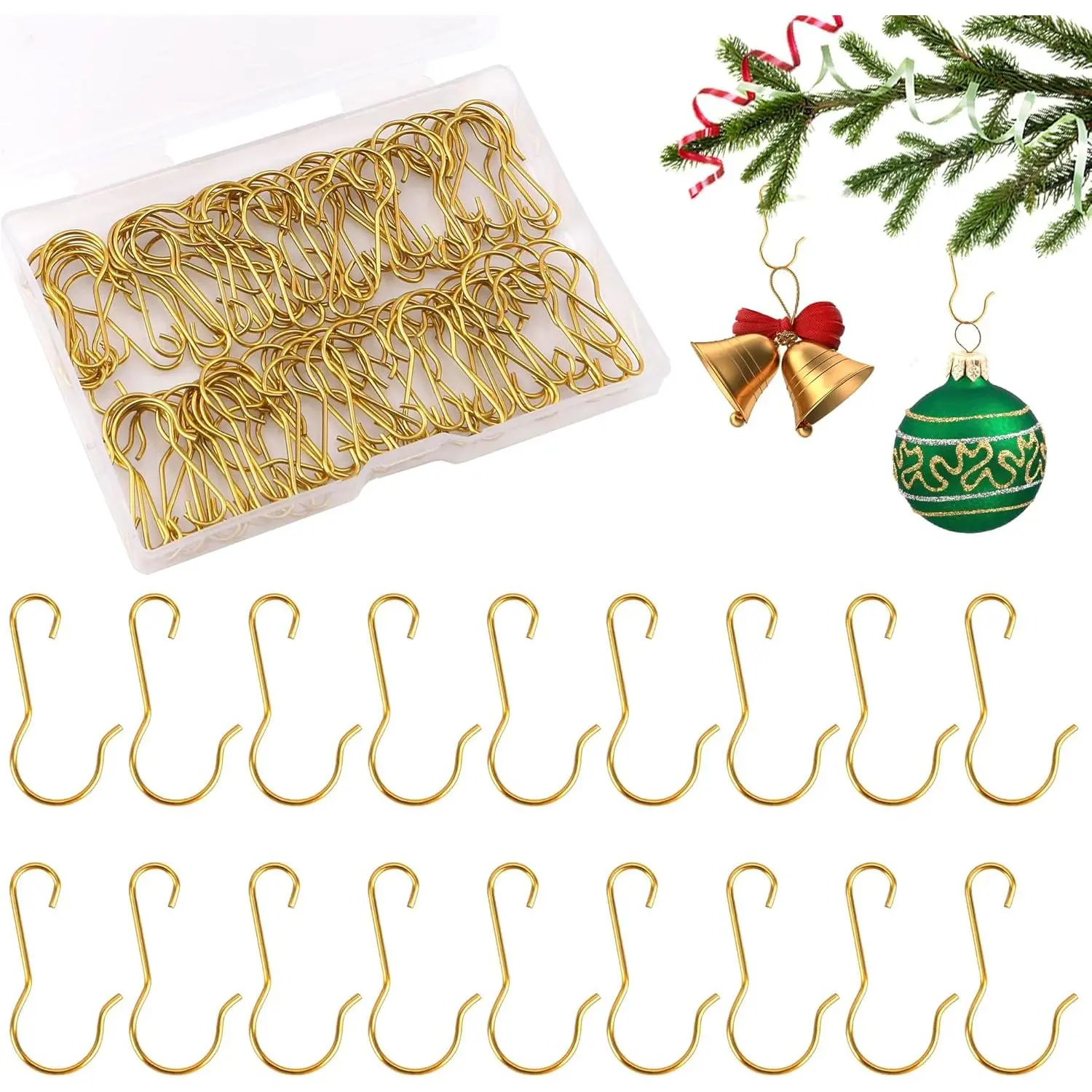 100 Pack (100 Pcs) Gold Christmas Ornament Hooks, Sturdy Ornament Hangers for Christmas Tree Holiday Decorations, Gold (100 Pcs)