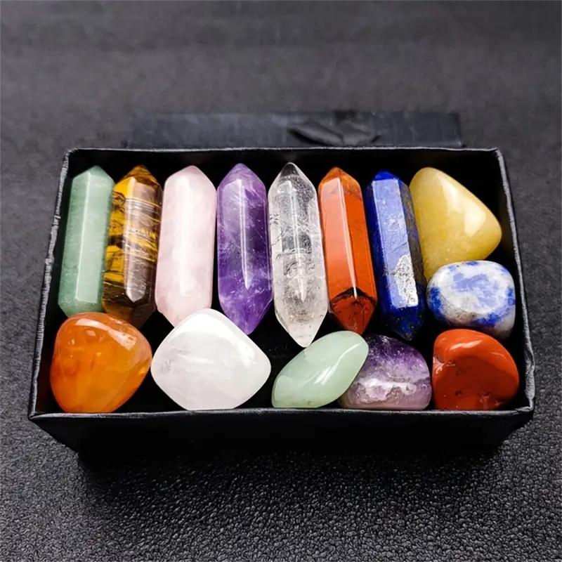 14PCS Pointed Quartz Crystal Chakra Stone Set, Hexagon Rose Quartz Crystals for Meditation, Home, Bedroom Decor, Energy Balance Display