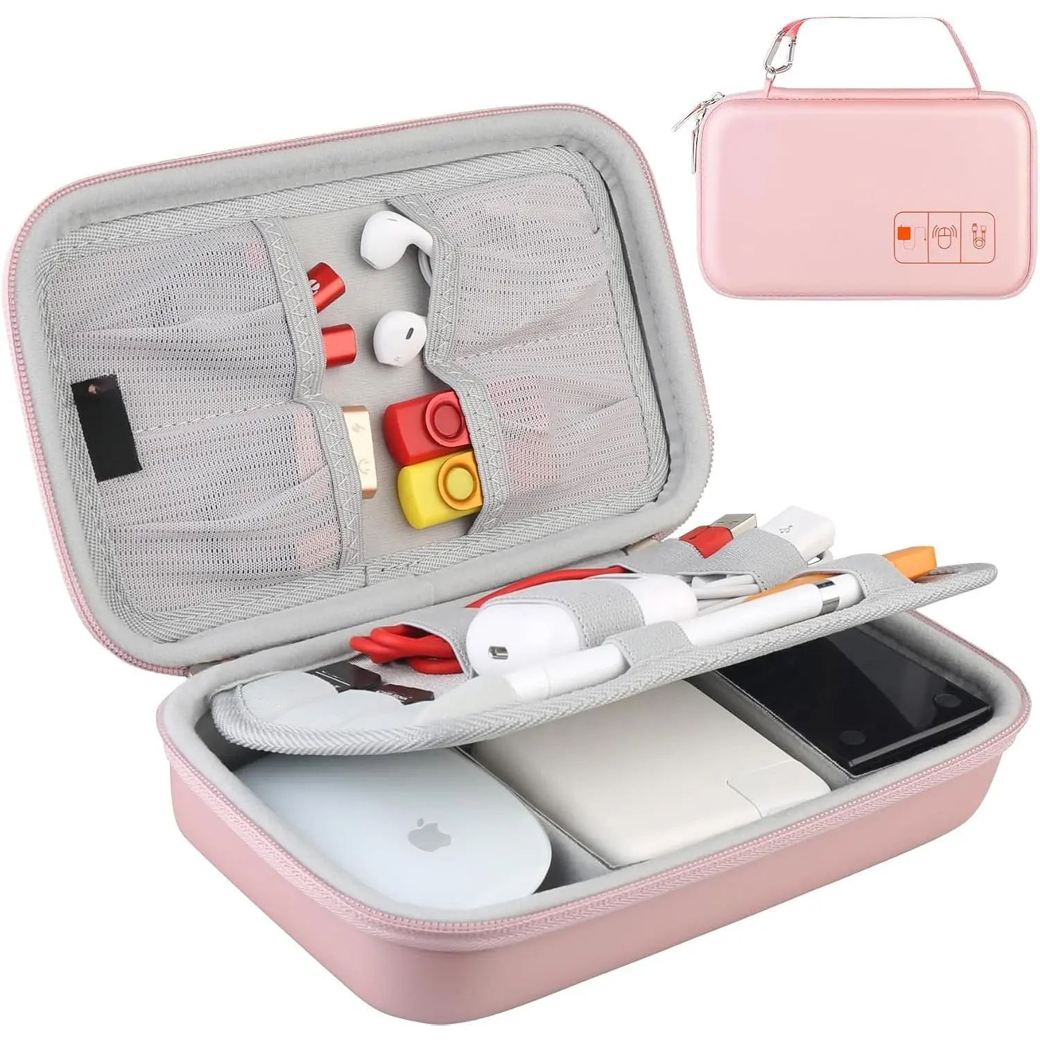 Hard  Organizer Travel Case Electronics Accessories  Gadget Wire Storage Tech Bag Double Layer Shockproof Box for Charger Cord Flash Drive   Pencil Power ,Rose