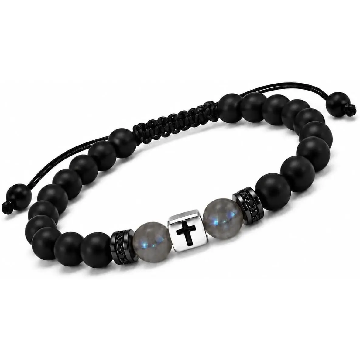 Bead Bracelet for Men, Adjustable Black Onyx Moonstone  Beaded Bracelet for Men, Birthday Gifts from Daughter Son with To My Dad Card, 6.69-10.63 Inches