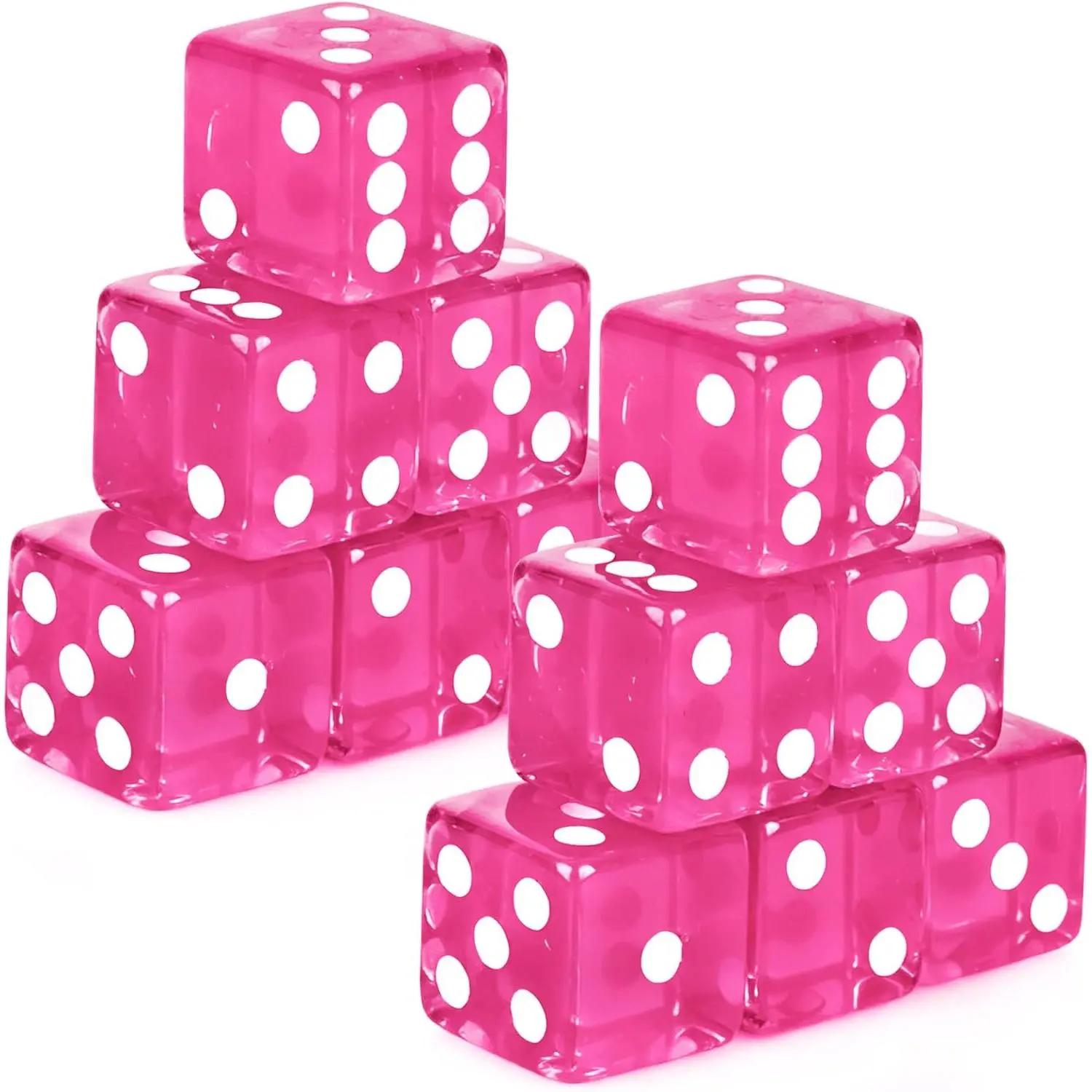 12 Pieces 19mm Translucent 6 Sided Square Corner Acrylic Casino Dice Set for Vegas Theme Birthday Party Supplies Table Board Games (Rose Red)