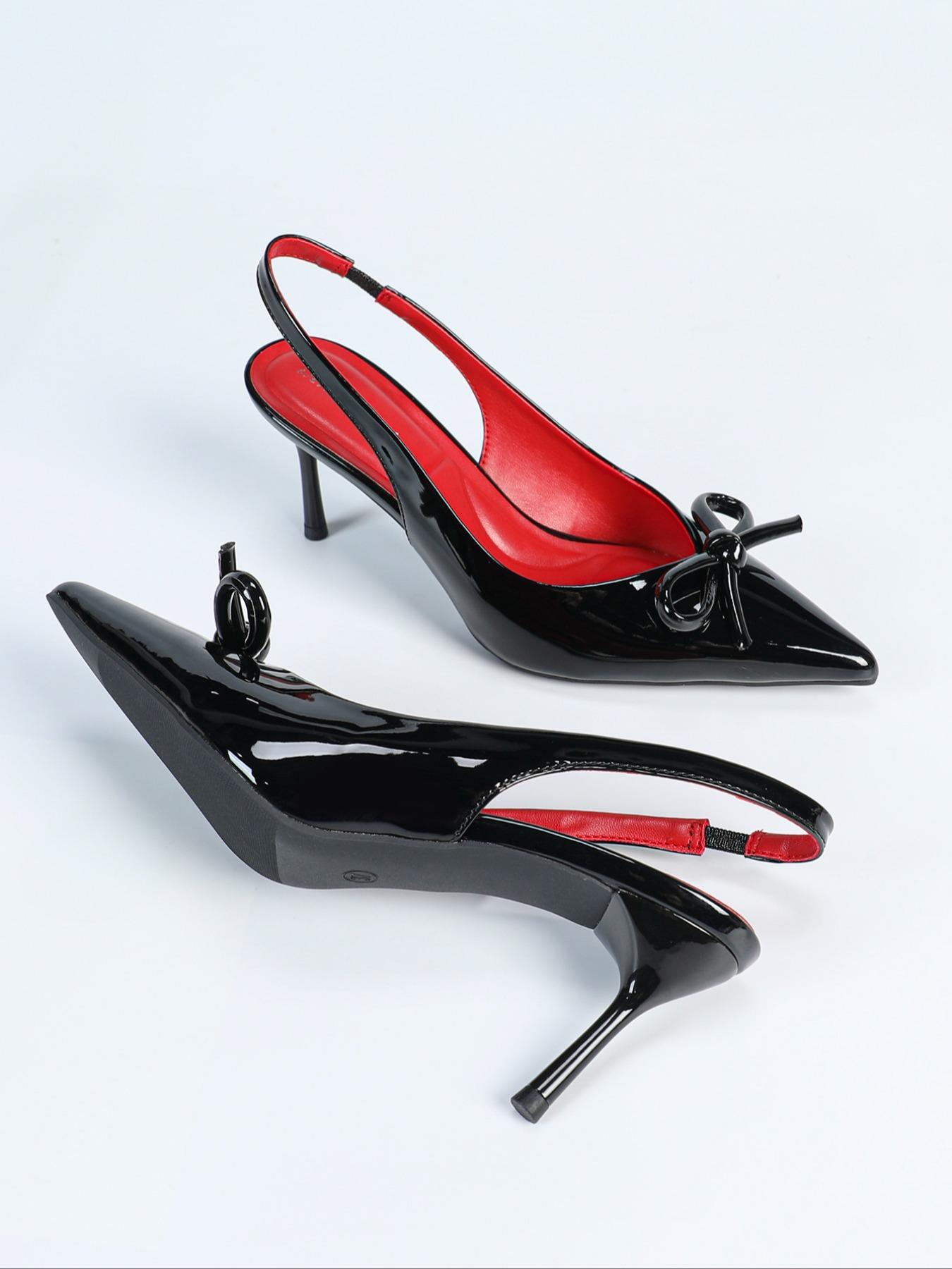 Fashionable Glossy Bowknot Decor Stiletto Heels, Elegant Slingback High Heels for Party, Daily Clothing Decor, Trendy All-match & Exquisite Heels for Women & Girls