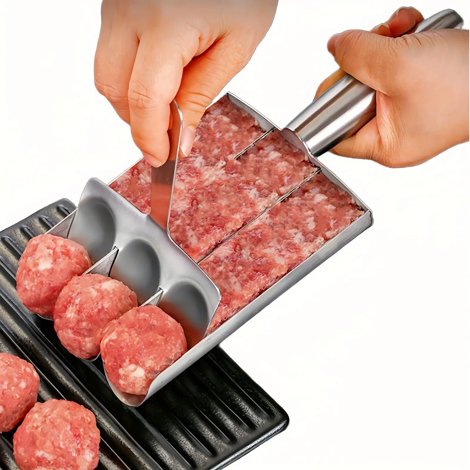 Stainless Steel Triple Meatball Maker, Meatball Making Tools, with Cutting Spoon, Meatball Mold Set, Home Cooking Tools, Quick Meatball Preparation
