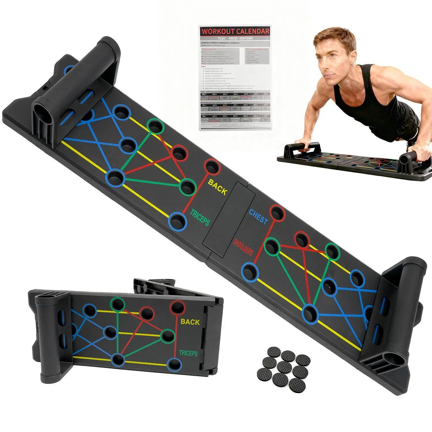 Home Workout Home Gym Fitness Equipment Push Up Board Push Up Stand Foldable Ergonomic Design 5-in-1 Multifunctional Portable Chest Abdominal Muscle Workout Gift