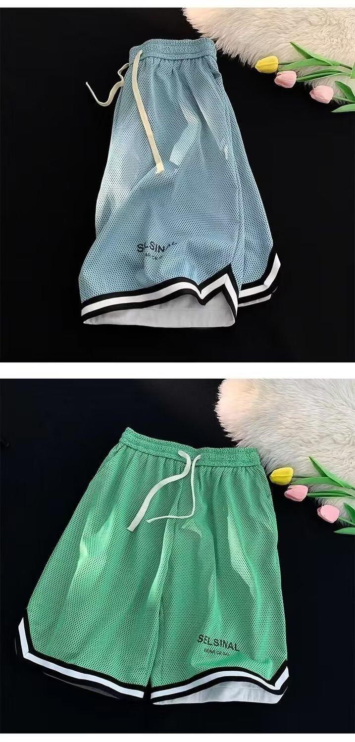 Men's Mesh Quick Dry Ice Silk Basketball Shorts - Summer Breathable Plus Size Sports 5-Inch Shorts for Fitness & Badminton