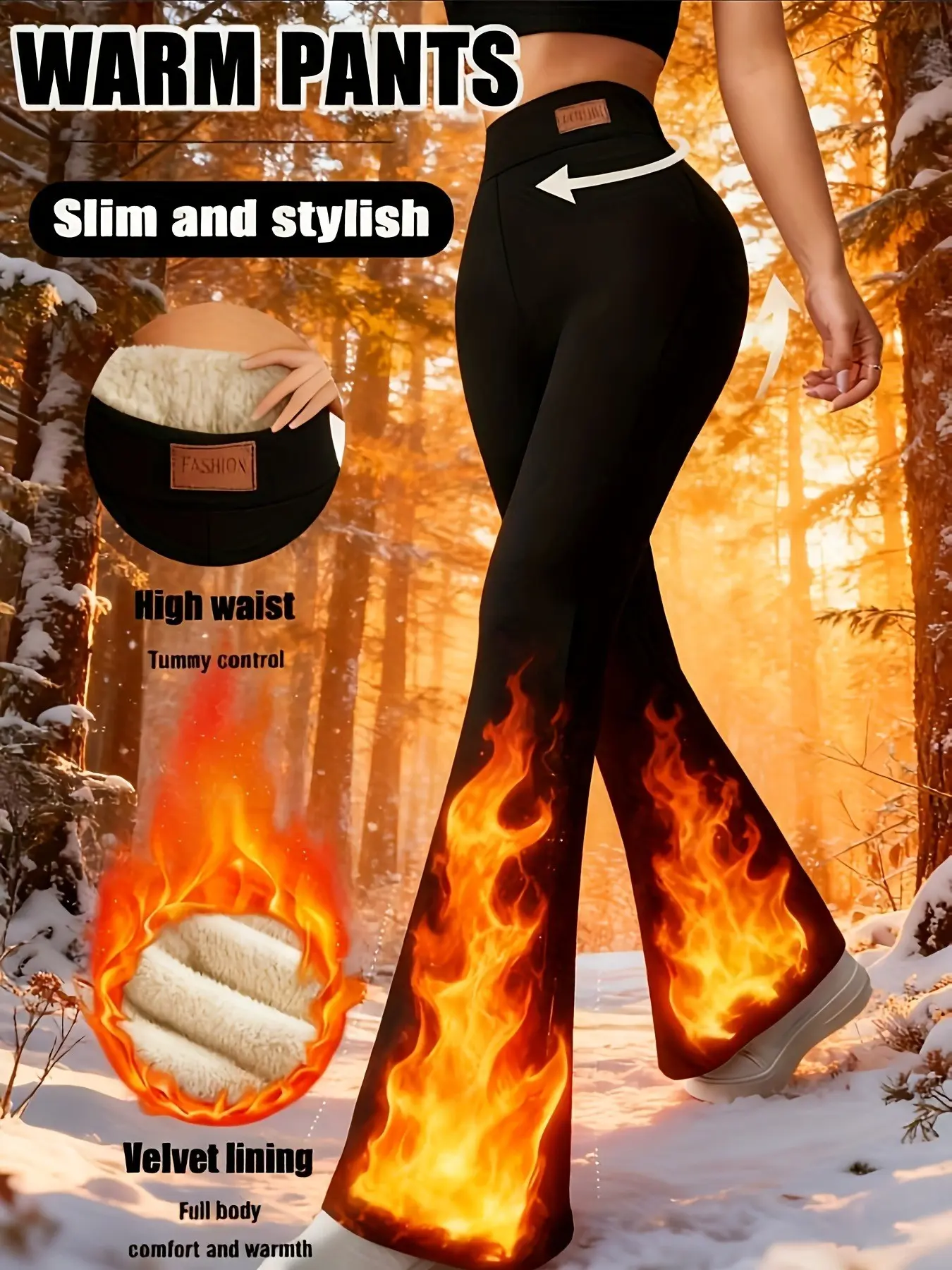 Women's High-Waisted Warm Pants for Fall Winter, Fleece Lined Thick Underwear, Flare Leg Cozy Sweatpants, Tight Fit Sports Wear