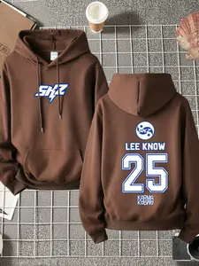 Autumn Winter Sports Skz Lightning Logo Hoodie, Li Minho Signature 25, Baby Blue Long Sleeve Casual Top, Korean Group Drop Shoulder Shirt