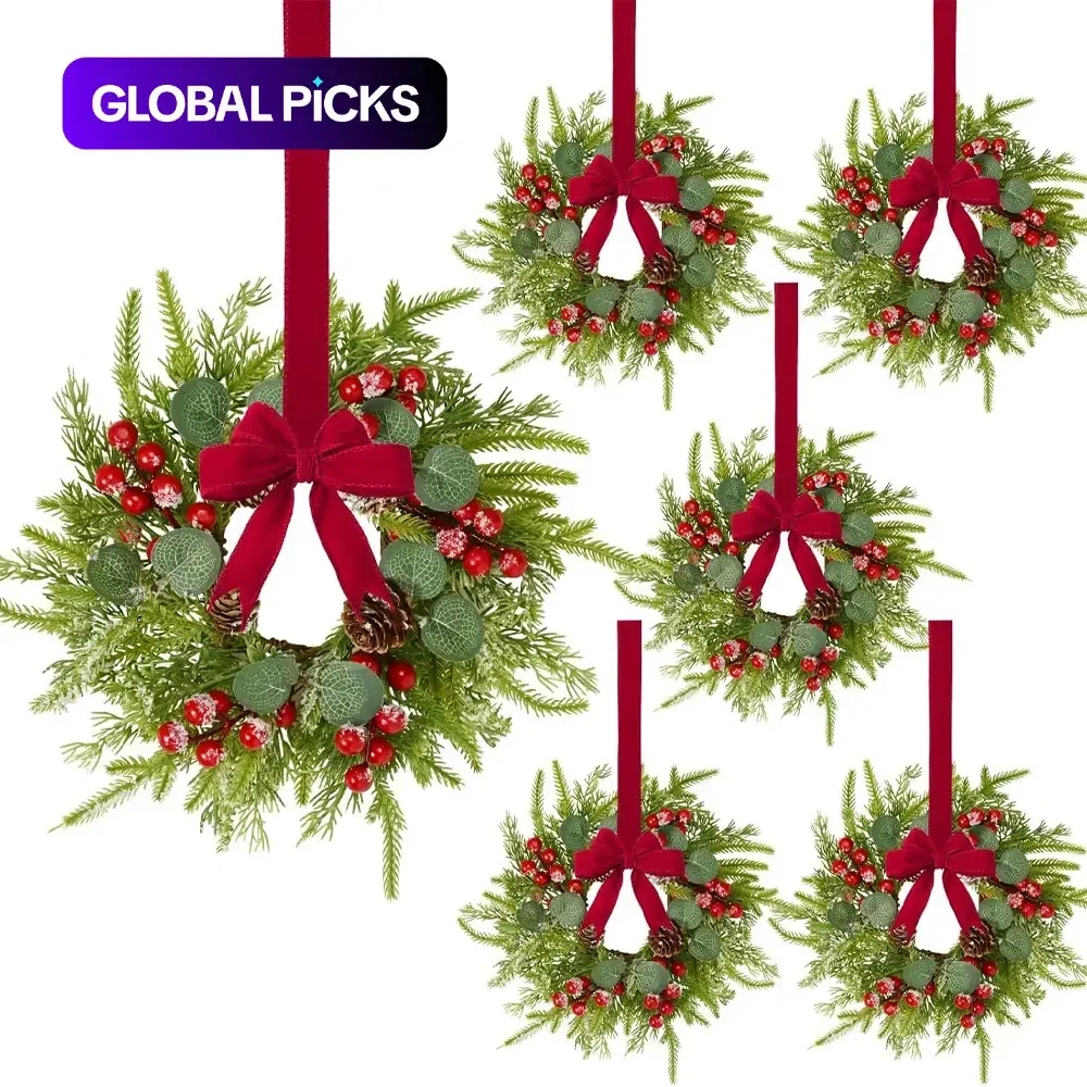 6 Mini Christmas Wreaths, Kitchen Cabinet Wreath, Window Wreath, Candle Ring, Fireplace, Table Centerpiece, Indoor Outdoor Decorations, Festive Decoration