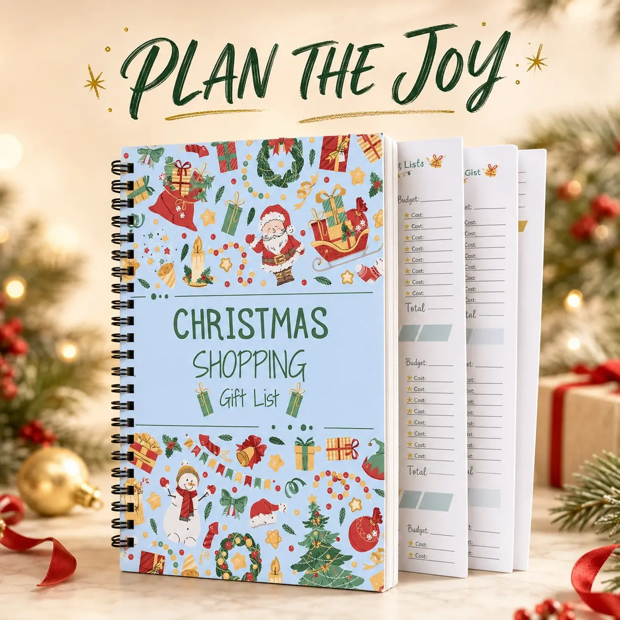 Holiday Gift Planning Notebook, Christmas Shopping List Journal, Gift Ideas Organizer & Budget Tracker, Spiral Bound Notebook