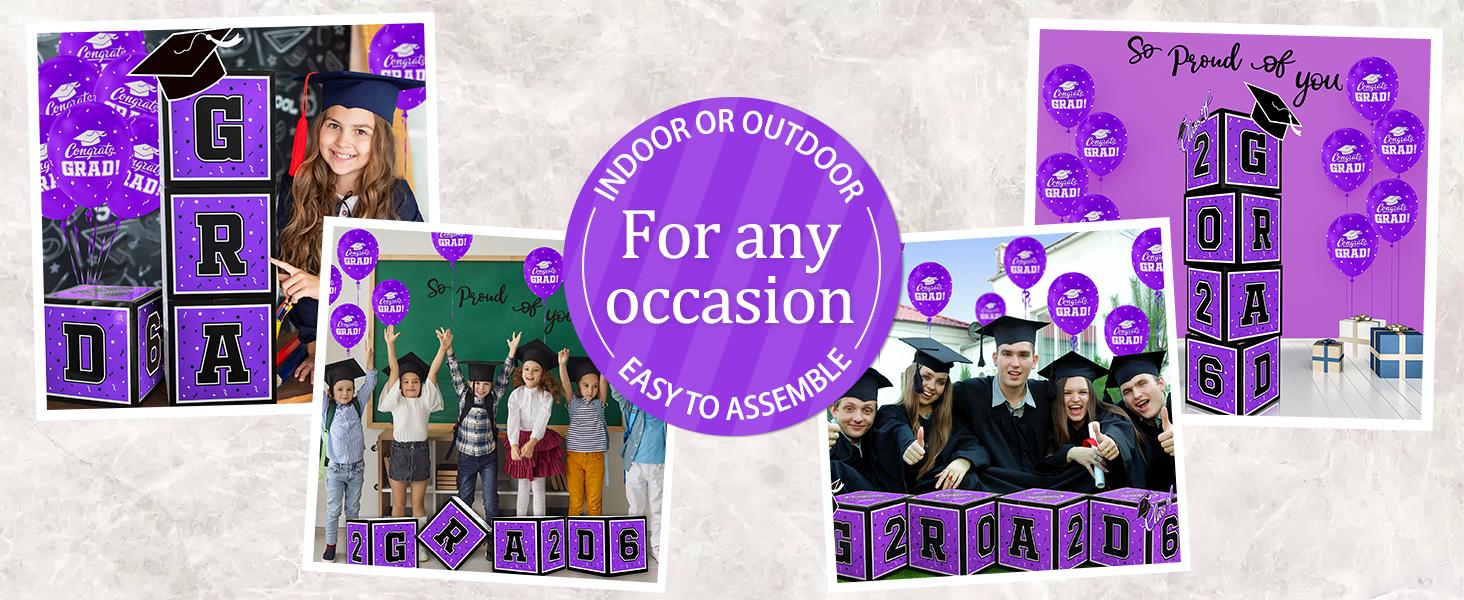 2026 Graduation Decorations Set - So Proud of You - Class of 2026 Balloon Boxes for Memorable Grad Party Supplies, Indoor/Outdoor Congrats Grad Home Door Décor Essentials( purple and black)