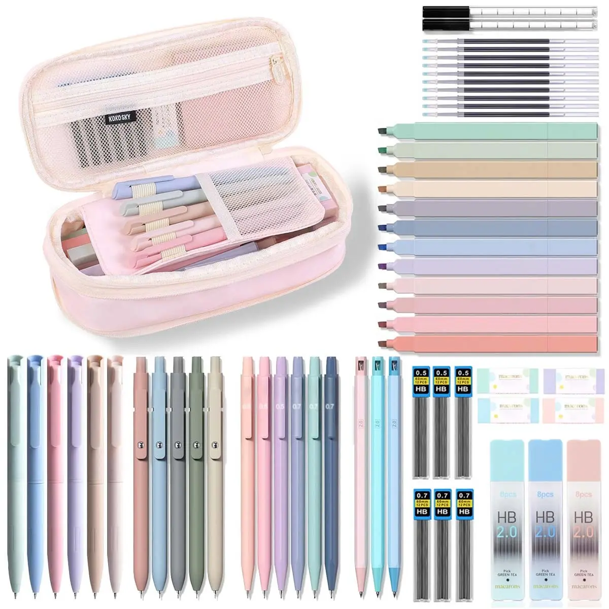 Aesthetic School Supplies Set, Including Highlighter & Gel Pen & Mechanical Pencil & Pencil Case & Accessories, Cute Stationery Set, Writing Utensils, Student Essentials, School Classroom Supplies, Study Supplies