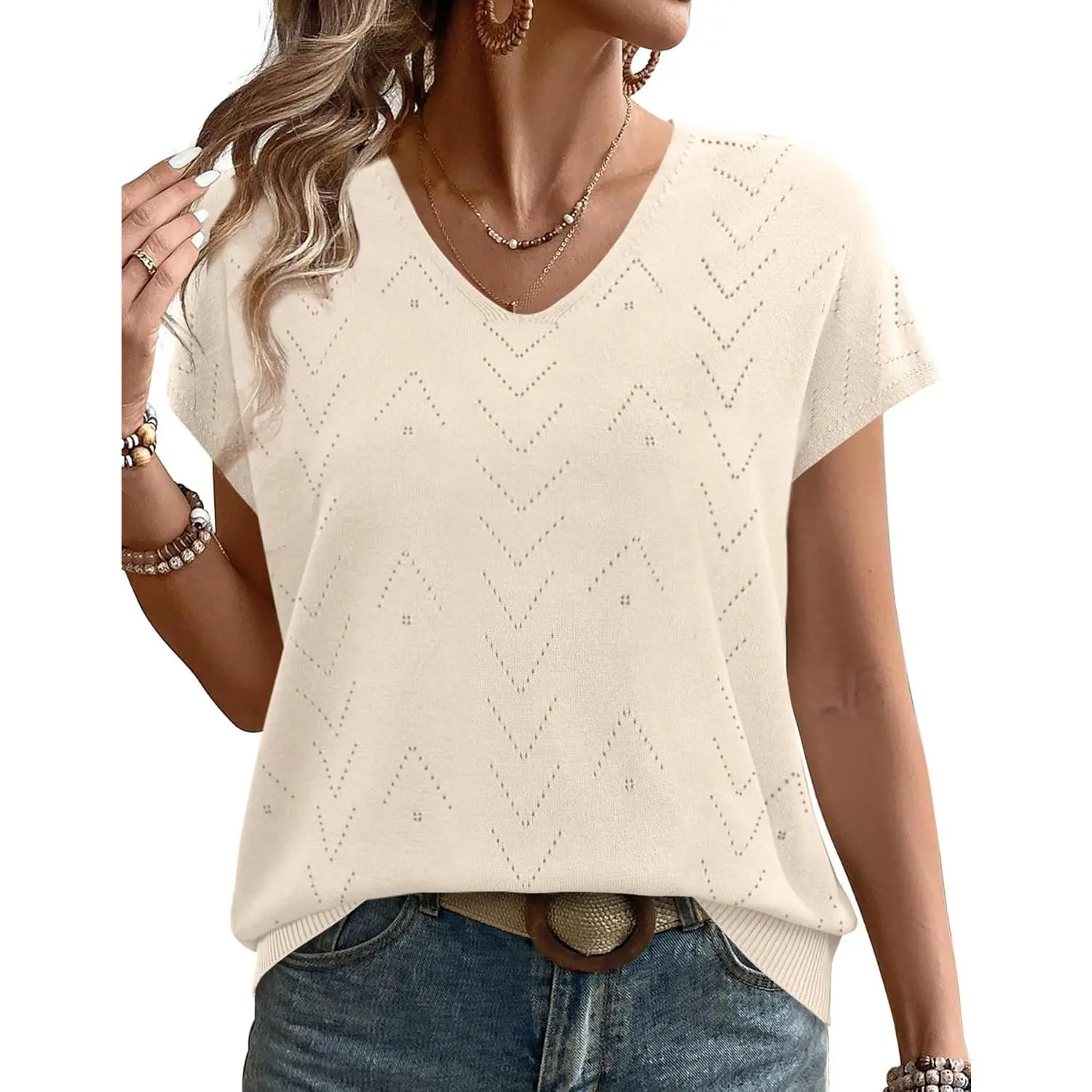Short Sleeve Sweater for Women V Neck Trendy Cute Tops Business Casual Outfits Cap Sleeve