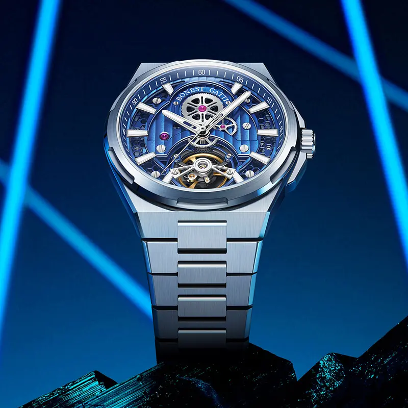 BONEST GATTI Luxury Men's Automatic Mechanical Watch 42mm Dial 316L Stainless Steel Integrated Strap Butterfly Clasp Skeleton Hollow Dial Luminous Business Wristwatch Perfect Gift Choice For Men Boyfriend