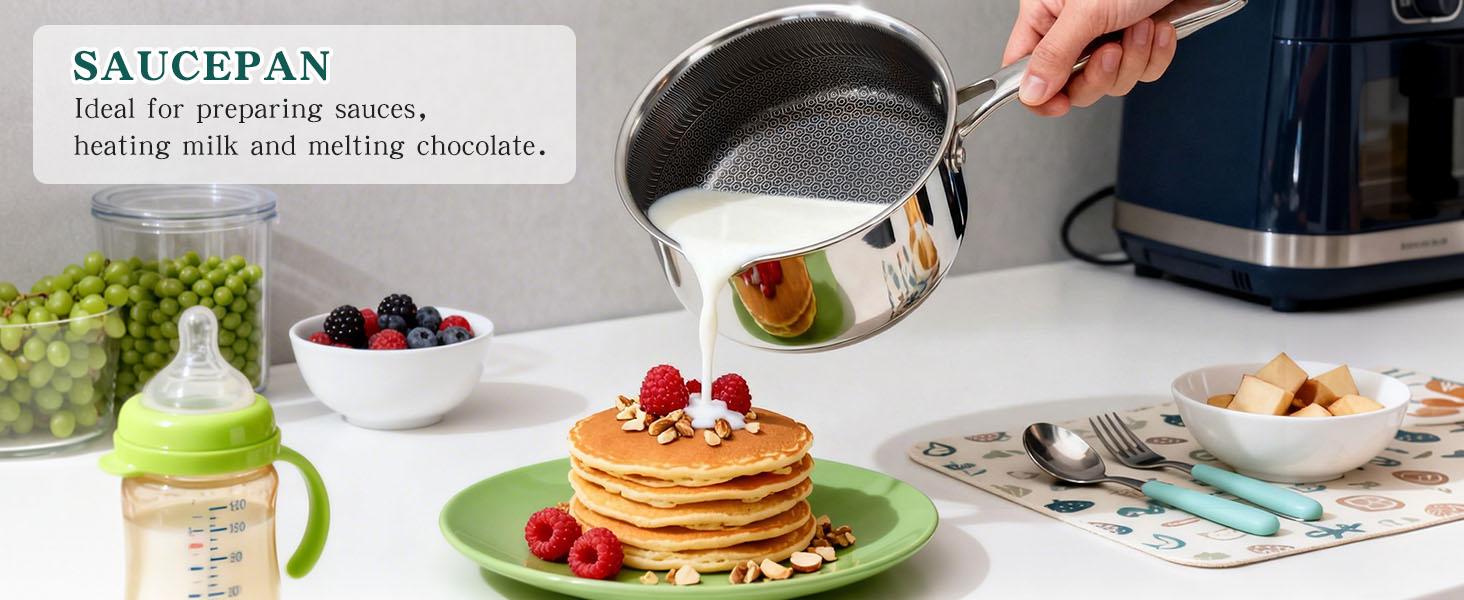 14-Piece Hybrid Stainless Steel Cookware Set, Non-Stick Pots and Pans Set with 3 Silicone Trivets| Induction Compatible Frying Pans, Saucepans, Saute Pan & Stock Pot| Oven Dishwasher Safe