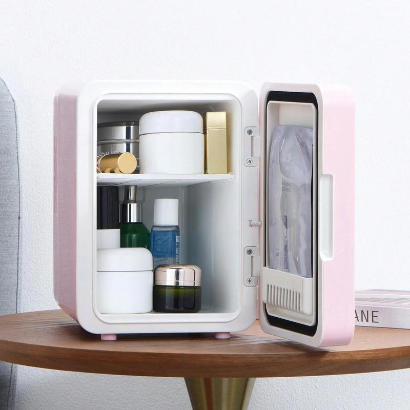 LED Mirror Skincare Mini Fridge - 4L Dual-Temperature Cooler For Makeup & Drinks (Pink/White) - Car/Home Portable Cosmetic Storage With Heating Function