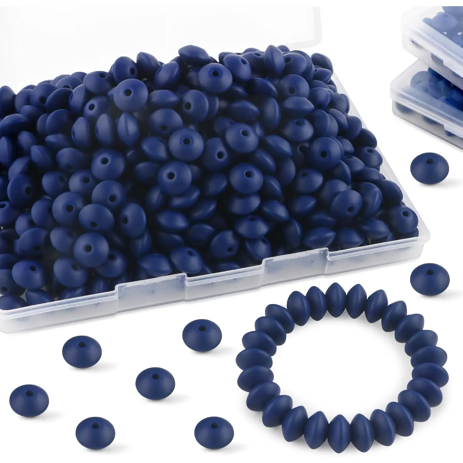 Navy Blue Synthetic Abacus Beads - 200 Count 12mm Lentil Spacer Beads for Crafting, Necklace Bracelet Making, Water Clean DIY Beading Supplies
