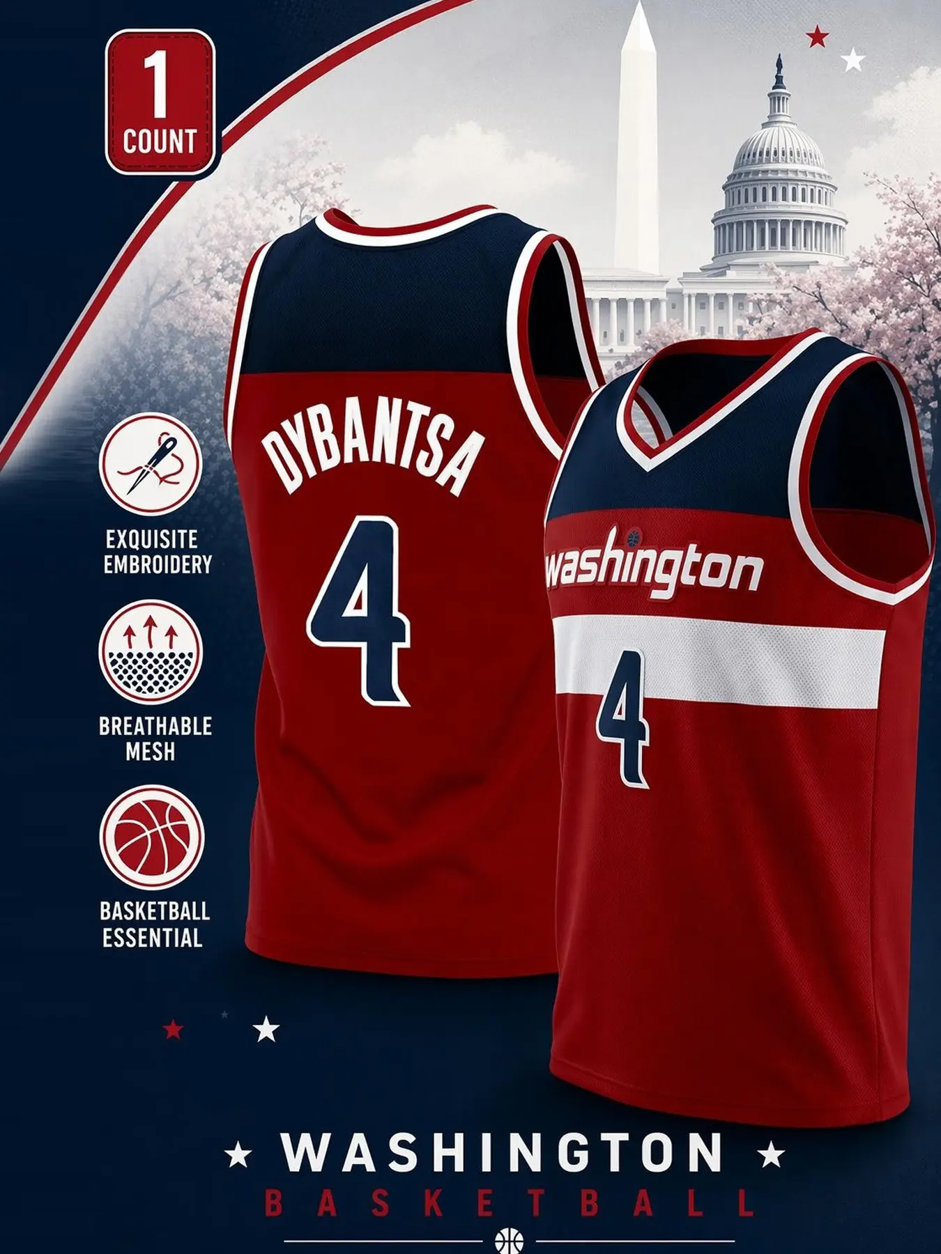 Men's Washington #4 Retro Basketball Jersey, Classic Letter Embroidery, Loose Fit Breathable Sleeveless Vest, Casual Outdoor Wear