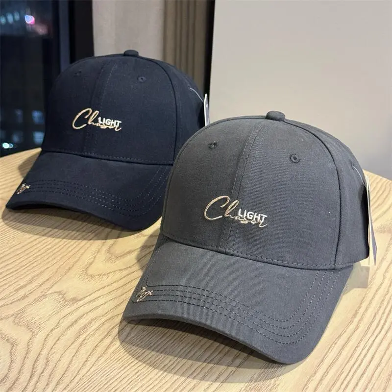 Unisex Cotton Adjustable Snapback Dad Hat - Embroidered Logo, Minimalist Chaser Light Slogan, Metal Detail Trucker Cap, Retro Streetwear, Clean Aesthetic, Casual Everyday Sport Sun Hat (Black, Grey), Embroidery