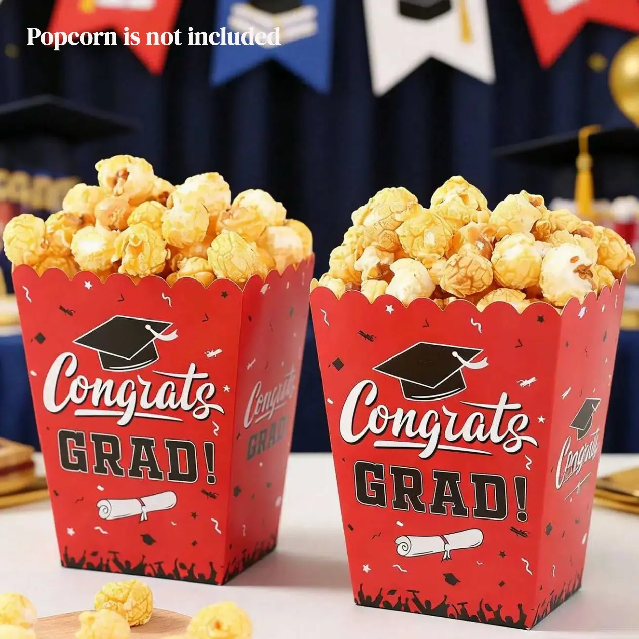 10pcs/set Graduation Popcorn Boxes, Graduation Party Gift Packaging Boxes, 2026 Graduation Party Decorations, Disposable Food Containers For Graduation Party, Tabletop Decor, Graduation Decorations, Disposable Products