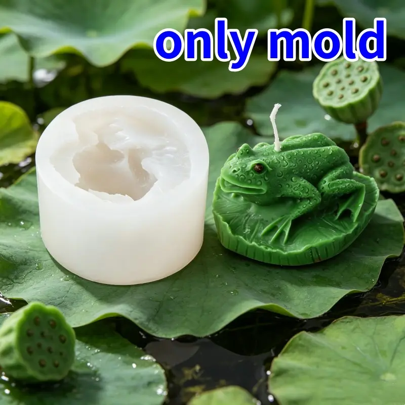 Sitting Frog on Lily Pad Silicone Candle Mold 3D Toad Reusable Candle Making Tool DIY Candle Soap Resin Making Art Casting Animal Shape Desktop Ornament Gift Making