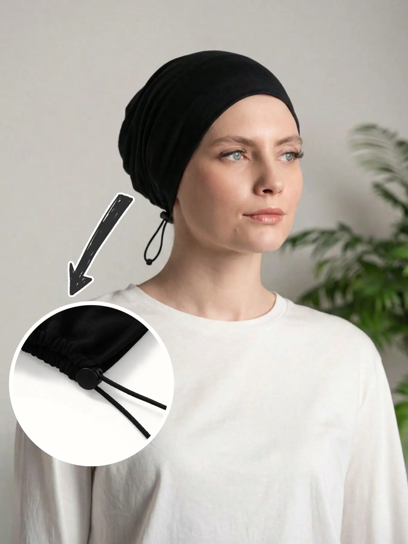 Adjustable Drawstring Inner Hat for Women, Soft Satin Cotton Undercap, Plain Elastic Headband, Muslim Daily Accessory, Turban Under Cap