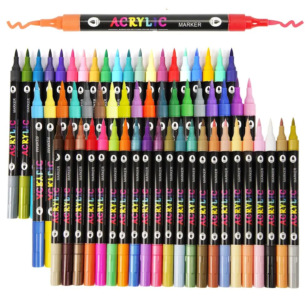 120 Color Acrylic Paint Pens Art Set, Dual-Ended Markers for Rock, Canvas, Ceramic, Wood, Glass, Paper, DIY Art Supplies, Gift Ideas
