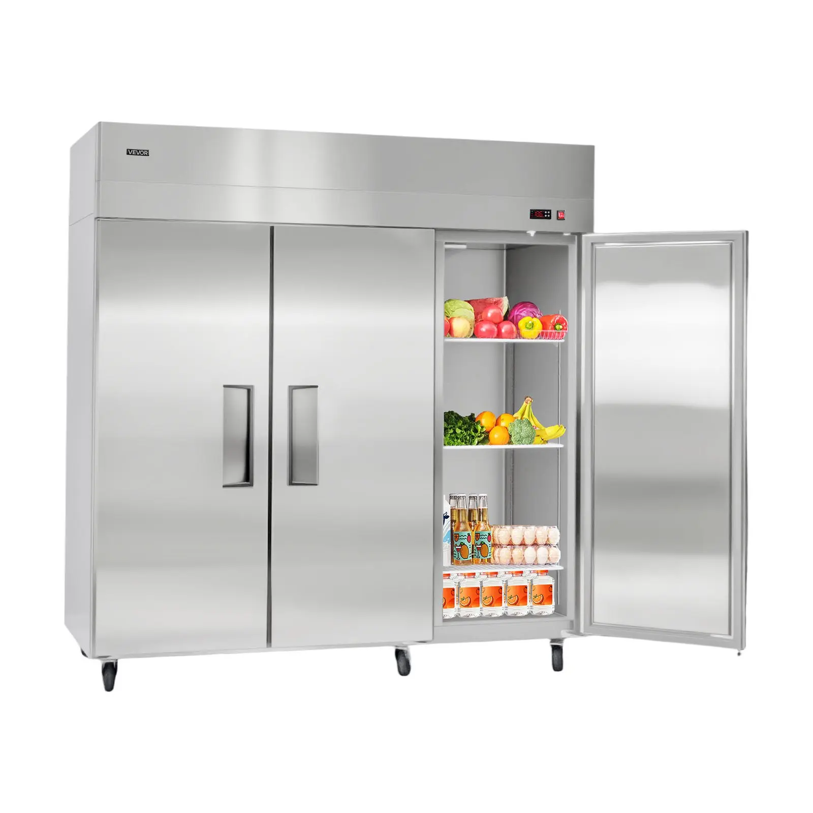 Commercial Reach-In Refrigerator 72" W, 52 Cu. Ft Stainless Steel Upright Refrigerator with Three Doors, Auto-Defrost, 9 Adjustable Shelves, 32 to 50 Temp Control, UL Certified