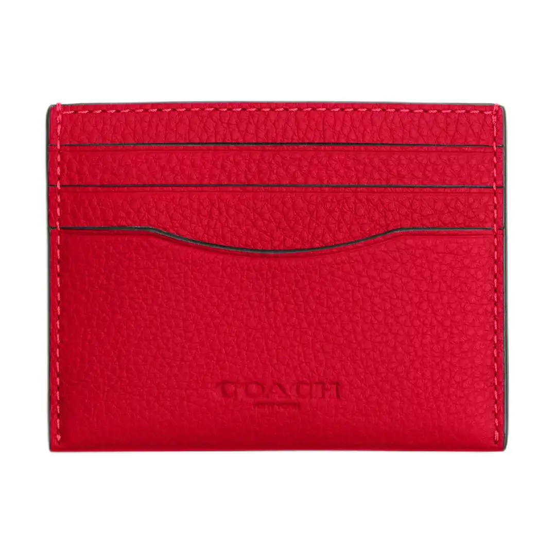Coach Slim ID 10 Embossed Logo Cardholder for Women – Textured Pebbled Leather in Red