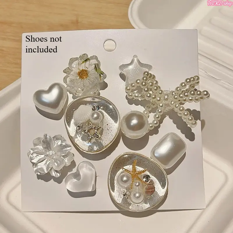 Glitter Starfish Seashell Croc Charms, DIY Ocean Themed Shoe Ornament Pins, Sparkly Clog Decor Accessories for Summer Beach Walks, Casual Daily Outfit Customization