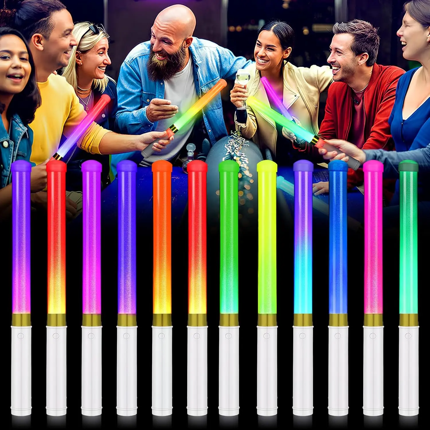 12 count LED  Glow Sticks 15 Color Lightstick with AAA  Glow in The Dark Party Favor 13.5" Flashing Wand for Concert, Camping, Wedding, Birthday Party Supplies