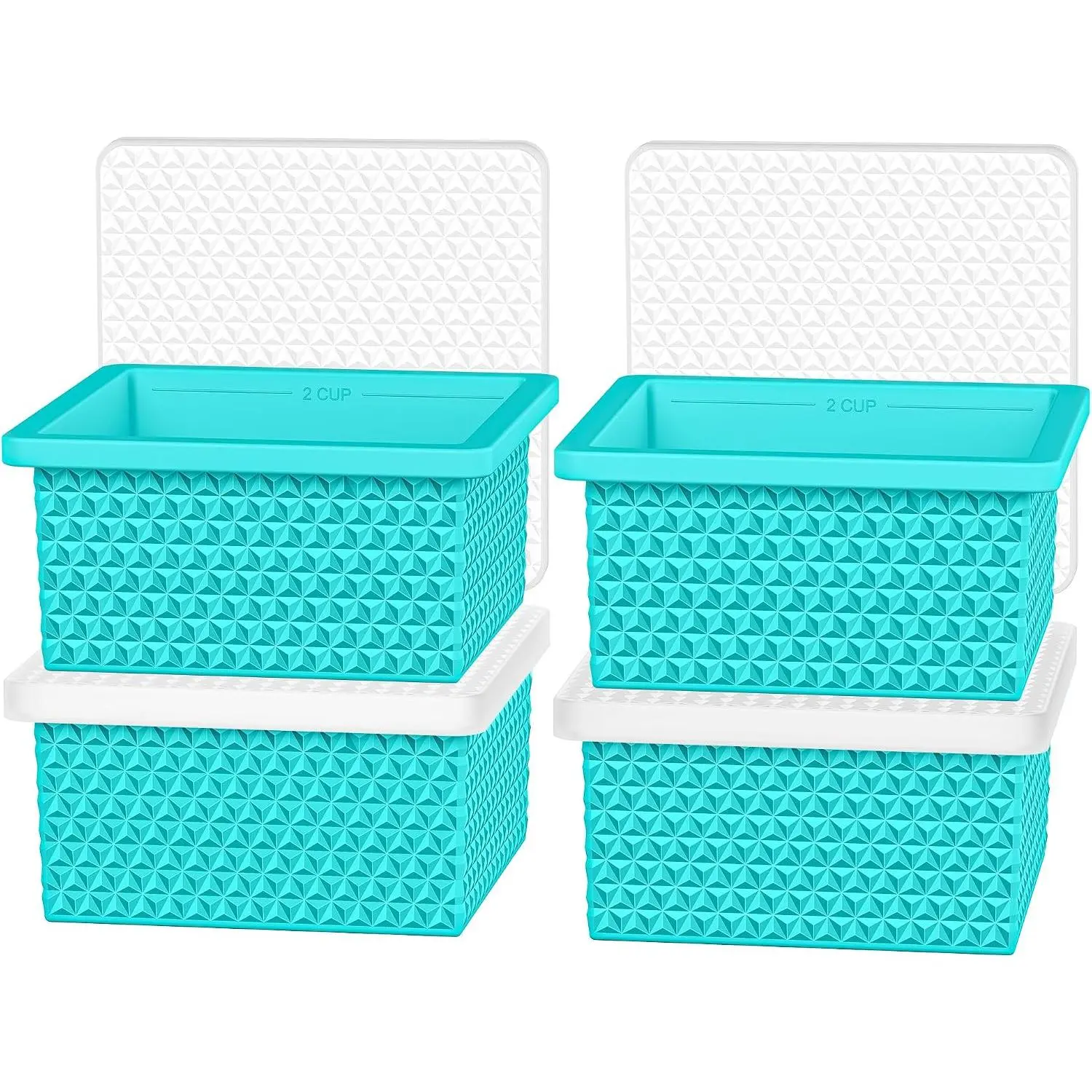 Freezer Molds for Soup Cube - 2-Cup Freezer Storage Container Tray with Lid,4 Pack Stackable  Trays for Portion Control, Storage Meal Prep,Oven & Dishwasher Safe