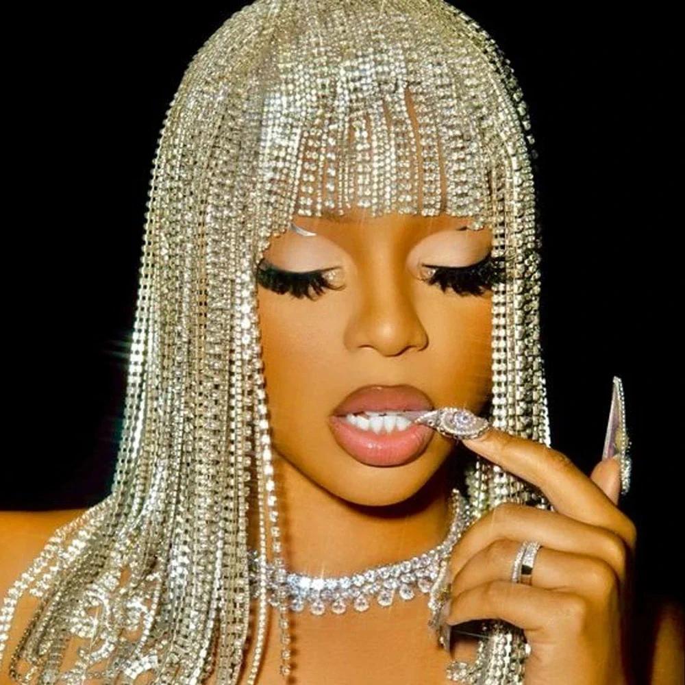 Gorgeous Long Tassel Headpiece Rhinestone Hair Chain Headband Bling Bridal Hat Women Crystal Hollow Head Chain Jewelry