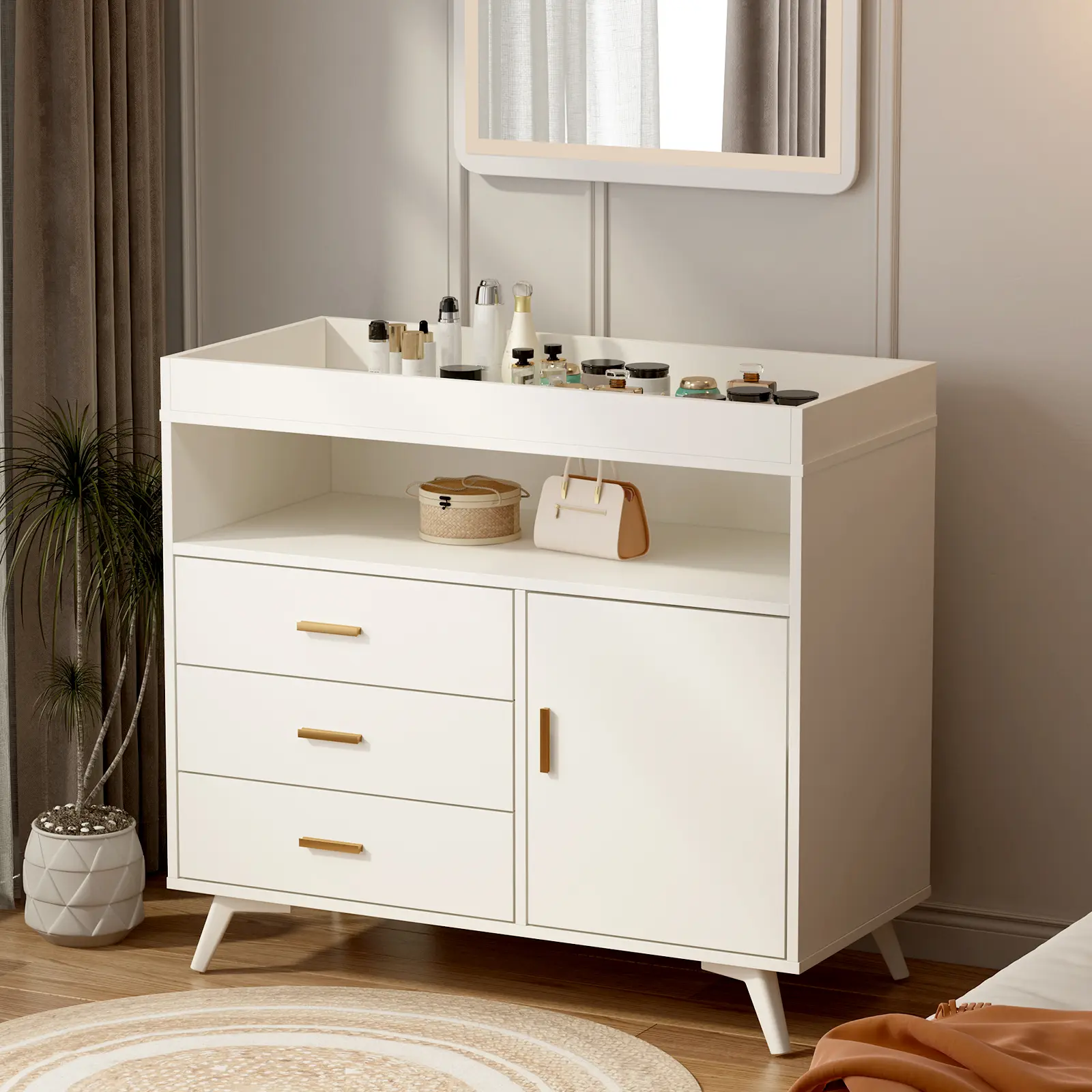 Baby Changing Table Dresser for Infants, 3-Drawer Changer Dresser with Removable Changing pad, Dresser with Changing Table Top, Dresser for Nursery, White Wood Diaper Changing Station