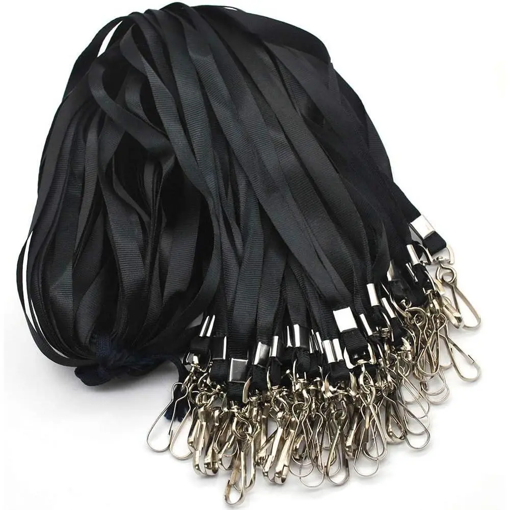 Black Bulk Lanyards 50 Pack Flat Lanyard with Badge Clip Swivel Hook for ID Badges