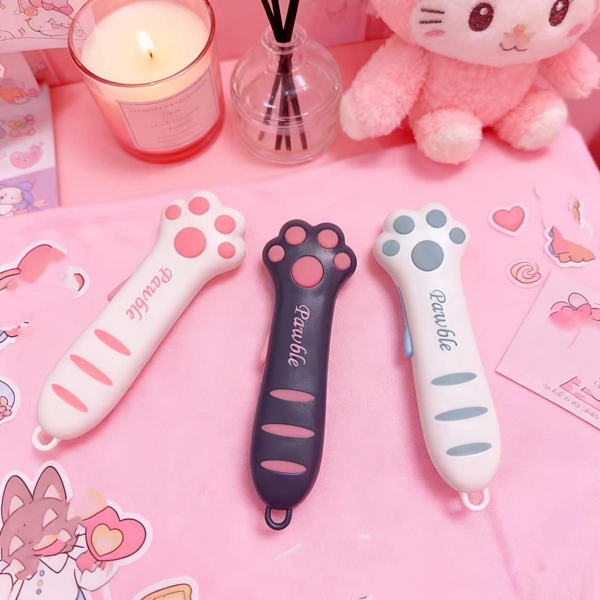 Cat Paw Box Cutter Retractable Utility Knife Cute Aesthetic Office School Supplies Gifts for Women Girls Pink Portable Safety Blade Craft Tool