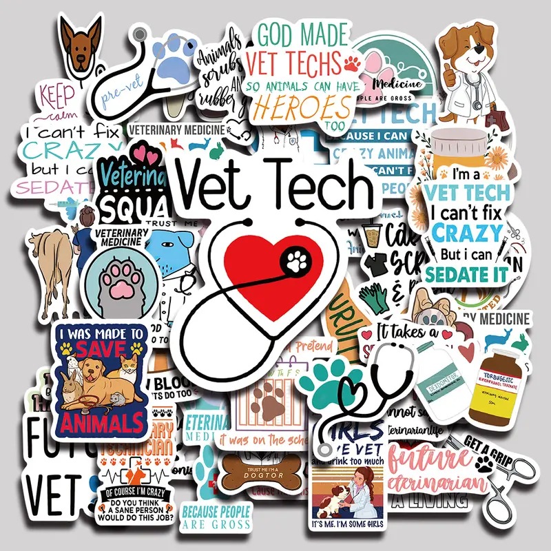 50PCS Veterinary Aesthetic Vinyl Stickers Pack for Laptop Water Bottle Phone Case Skateboard Journal Scrapbook DIY Decoration