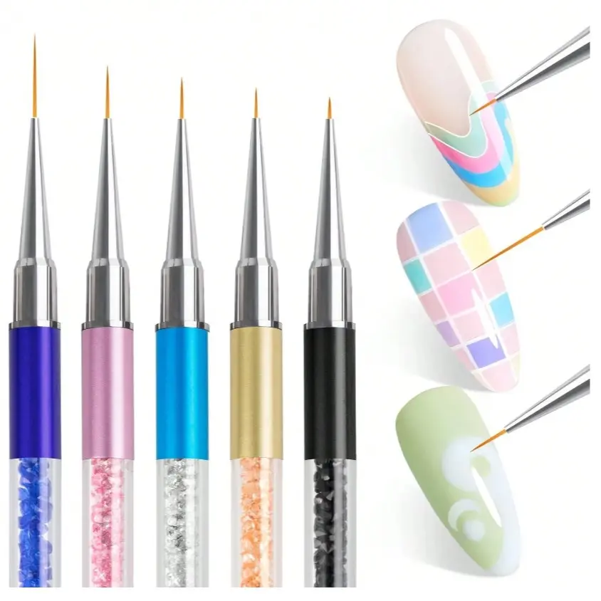 Landot Nail Art Brushes Kit, Manicure Pedicure, Double Ended Nail Dotting Tools, Nail Dust Brush, Striping Brushes, Nail Drawing Pen for Nail Design