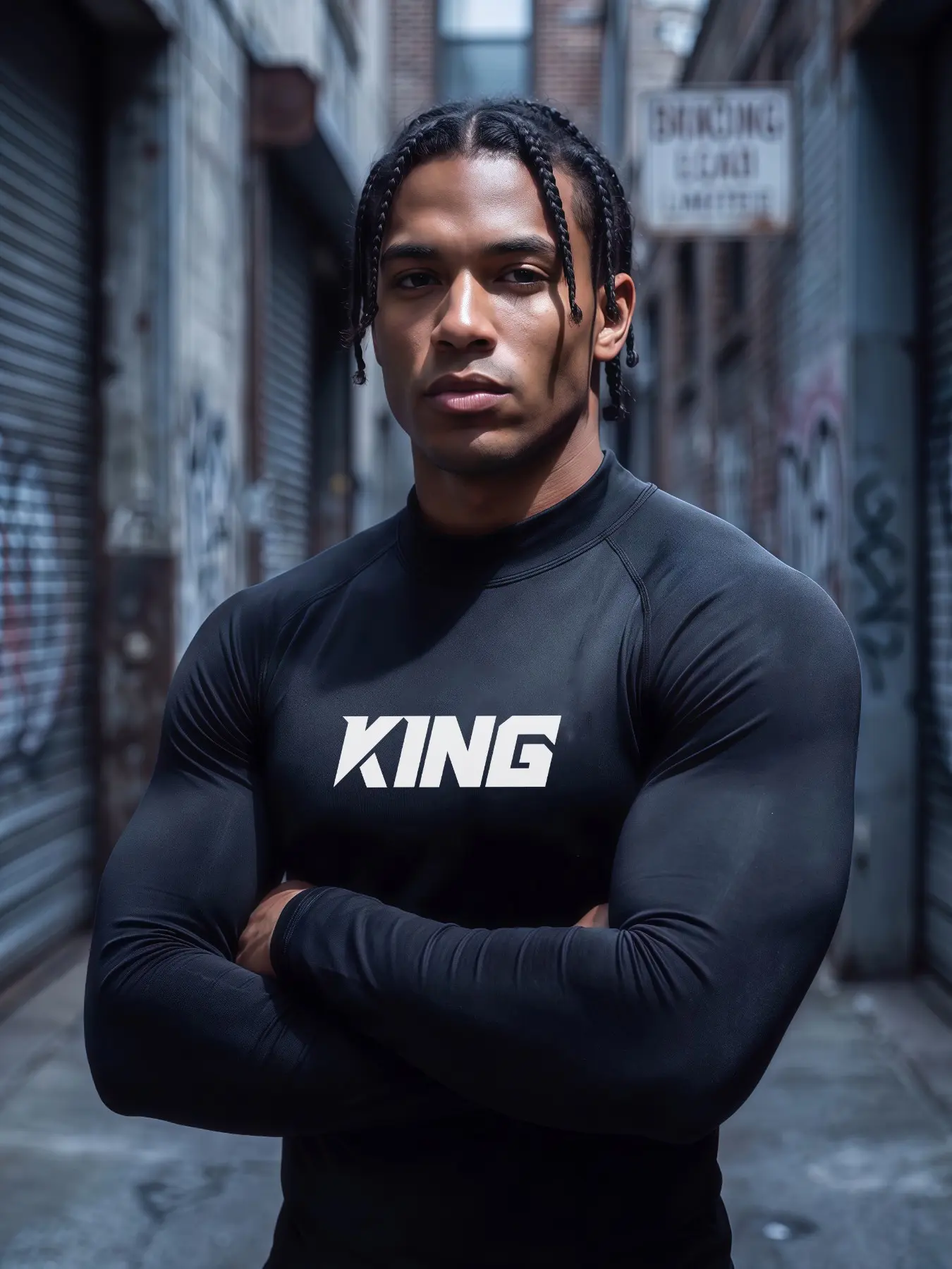 1 Pack Men's Compression Shirt KING Print Long Sleeve Muscle Fit Athletic Top Quick Dry Base Layer for Gym Workout Running Black.
