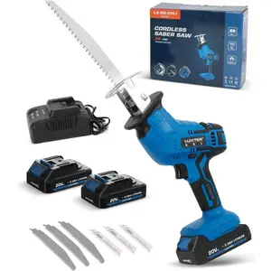 Reciprocating Saw 5000RPM Tool‑Free Blade Change Variable Speed LED Light 2 X 2.0Ah Battery 6 Saw Blades Reciprocating Saw for PVC Wood, Cutting DIY