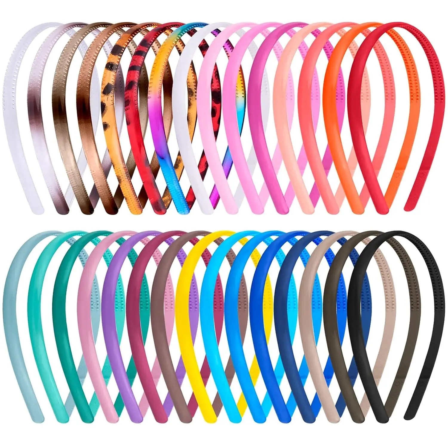 30 Pieces Plastic Headbands for Girls and Women with Teeth 0.8cm Thin Plain Headband Colorful Hair Headbands, 30 Colors