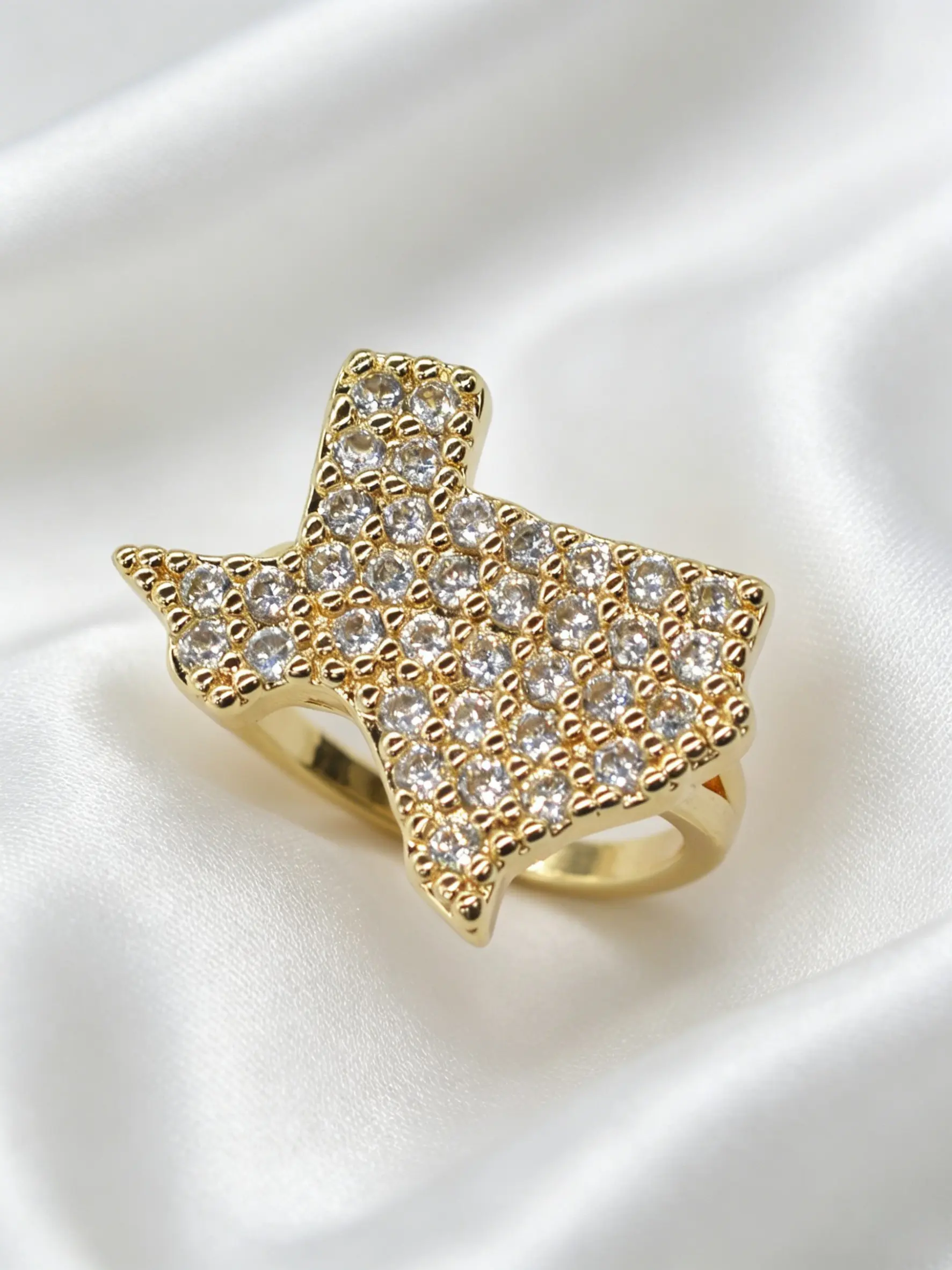 Western Cowboy Style 14k Gold Plated Texas Map Diamond Ring, Statement Ring, Fashion Unisex Jewelry, Elegant Fashion Rings, Beautiful Rings, Party, Anniversary, Holiday Gift
