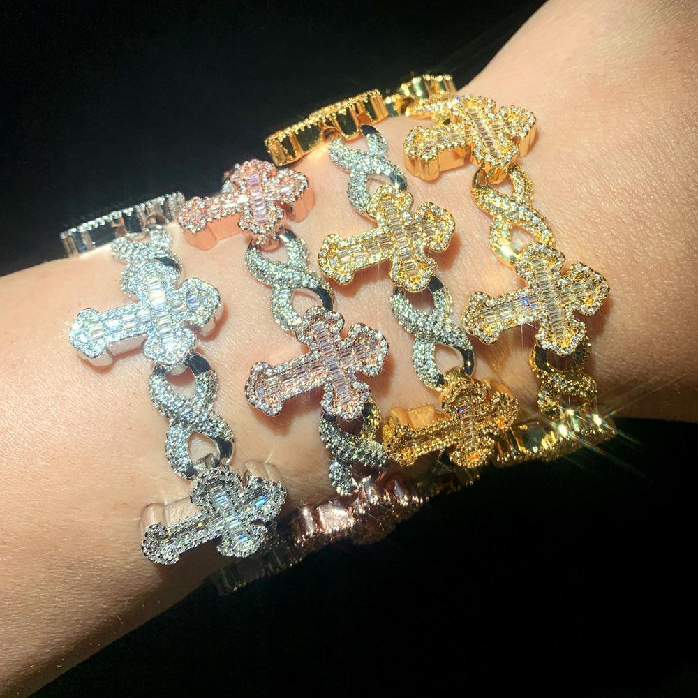 [ICE HUE]18K Gold Vacuum Plated Copper with 5A+ Sri Lanka Zircon Eyes&Cross Bracelet Miami Italy Mexico & Micro Inspired for Women & Men Luxury Jewelry,Daily Wear,Casual Fashion,Gift Idea,Chicano,Classic,Hip Hop,Simple,Sporty Style